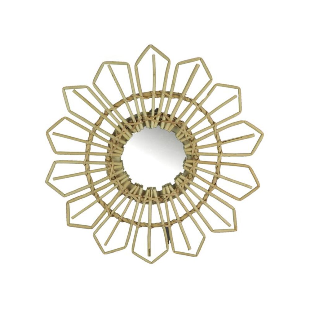 Natural Willow Wicker Framed Geometric Design Wall Mirror 17 Inch Diameter